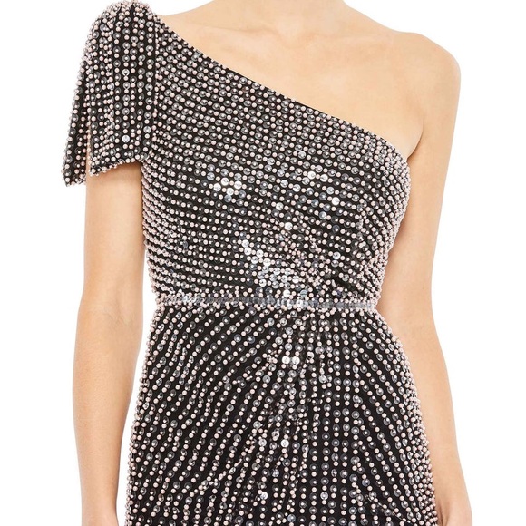 NWT MAC DUGGAL 93735 Pearl Embellished Soft Tie One Shoulder Gown Size 4 - Picture 3 of 10